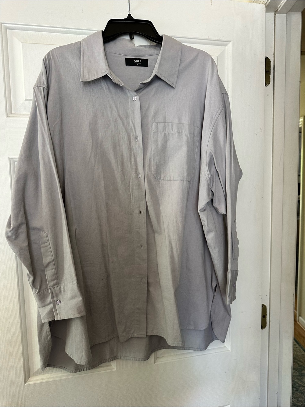 Able Oversized Women’s Button-Down Shirt in Light Bluish Gray